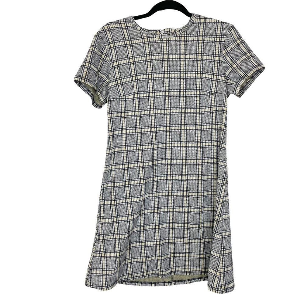 H&M Divided Woman's Sz L Plaid Gray and Yellow Short Sleeve‎ A Line Dress